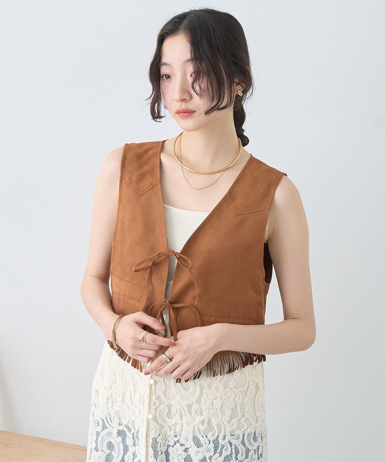 earth music&ecology「スウェード調フリンジベスト」|ベスト・ジレ|