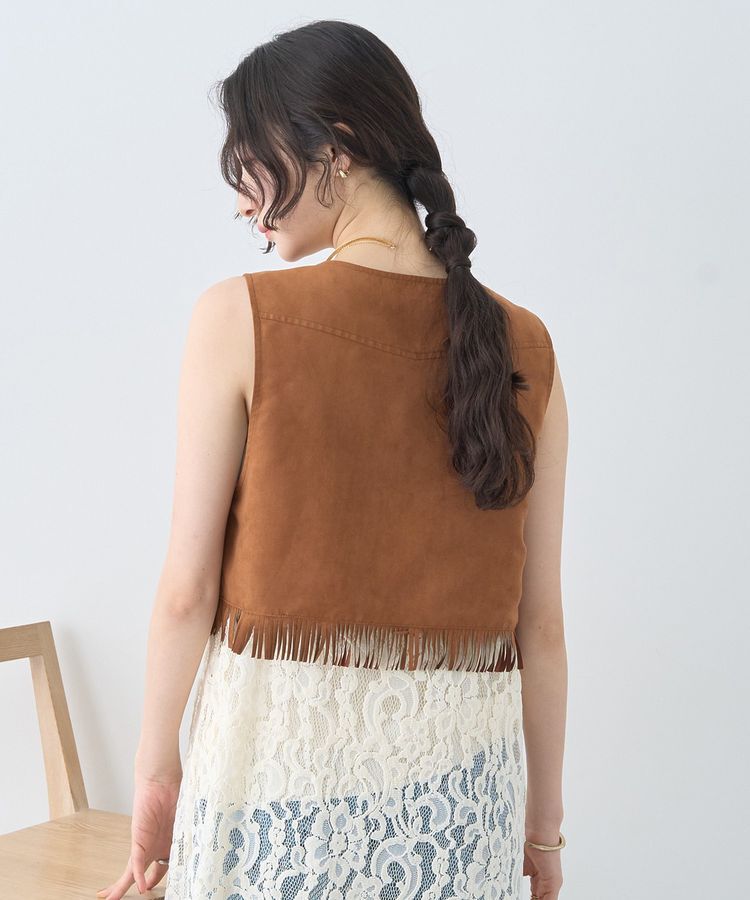 earth music&ecology「スウェード調フリンジベスト」|ベスト・ジレ|