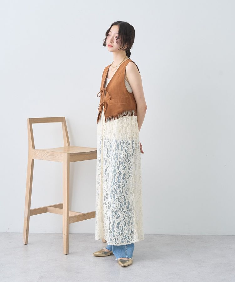 earth music&ecology「スウェード調フリンジベスト」|ベスト・ジレ|