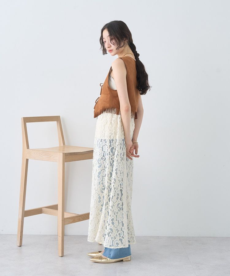 earth music&ecology「スウェード調フリンジベスト」|ベスト・ジレ|