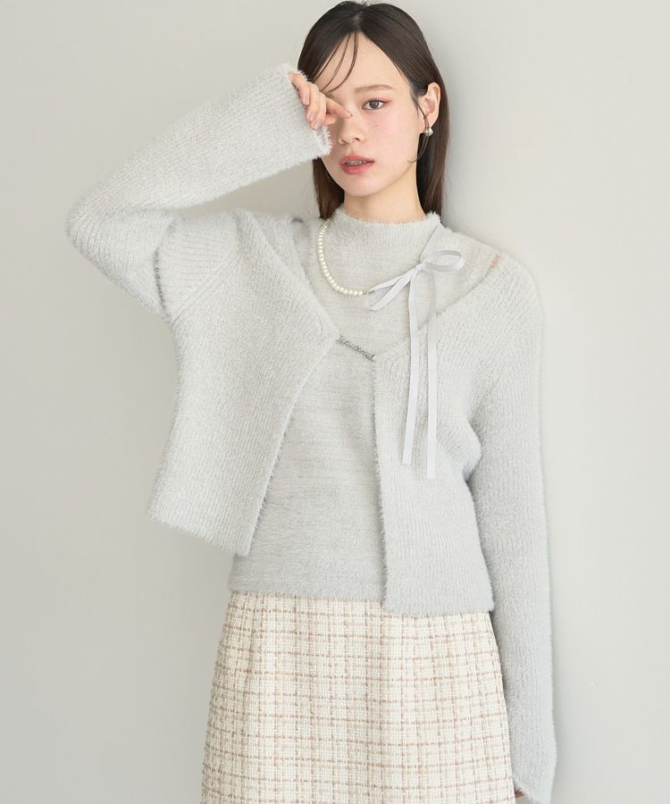 earth music&ecology「SET2点チャーム付きシャギーニット＋インナー」|カーディガン|Light Gray
