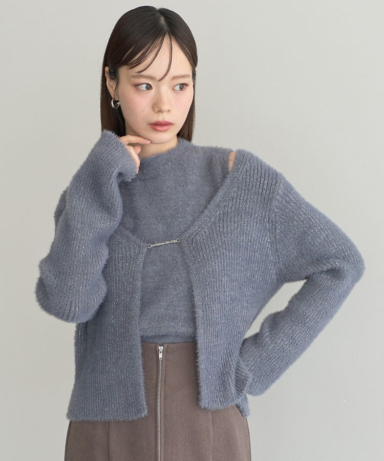 earth music&ecology「SET2点チャーム付きシャギーニット＋インナー」|カーディガン|