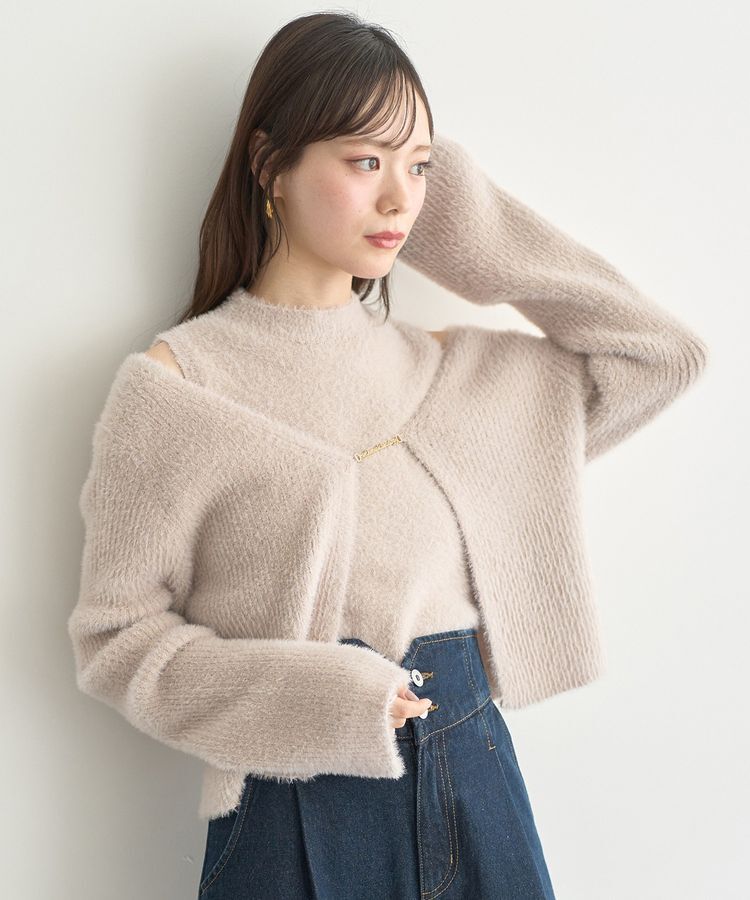 earth music&ecology「SET2点チャーム付きシャギーニット＋インナー」|カーディガン|