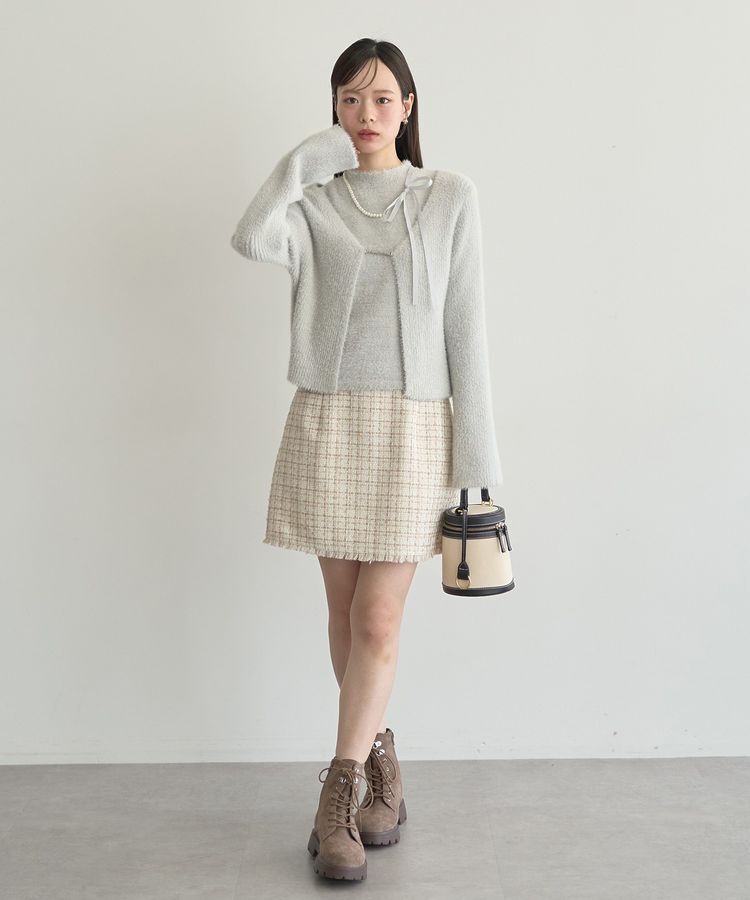 earth music&ecology「SET2点チャーム付きシャギーニット＋インナー」|カーディガン|