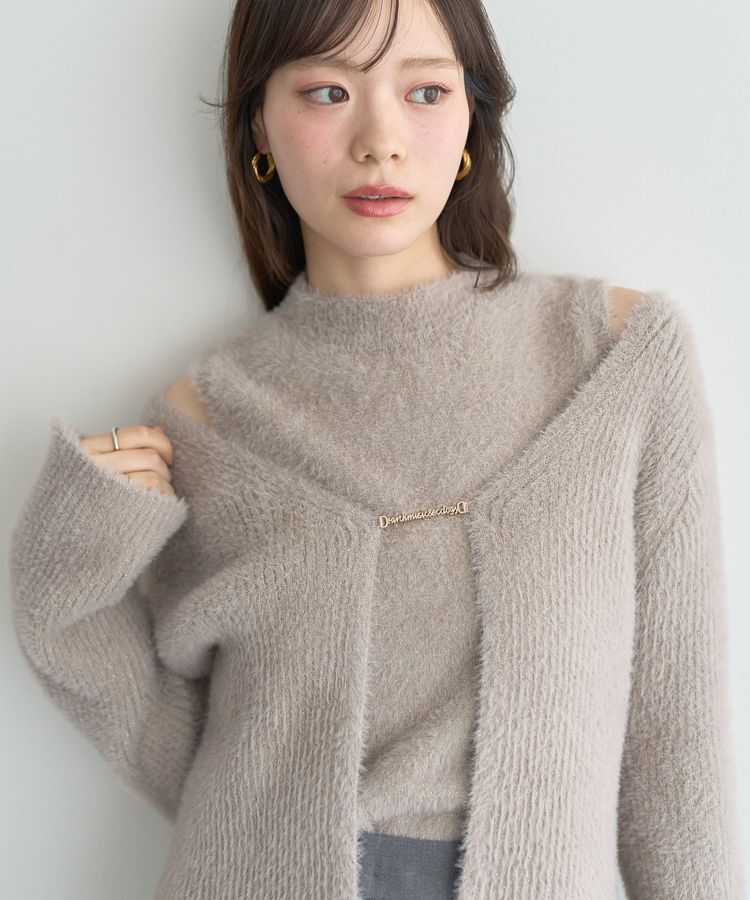 earth music&ecology「SET2点チャーム付きシャギーニット＋インナー」|カーディガン|Light beige