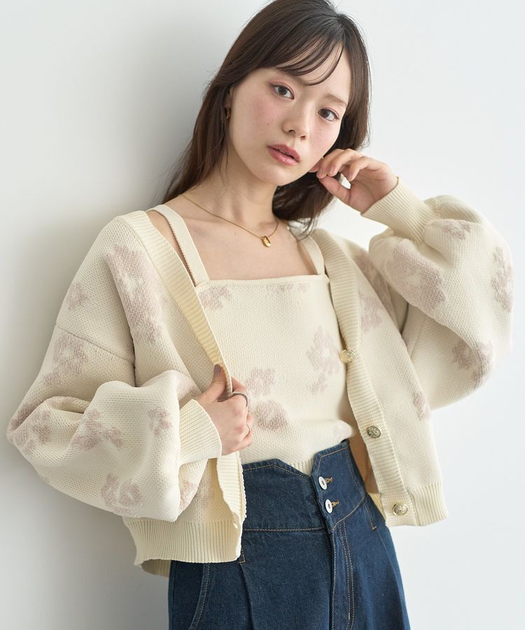 earth music&ecology「SET2点フラワージャガードカーデ+ビスチェ」|カーディガン|Ivory