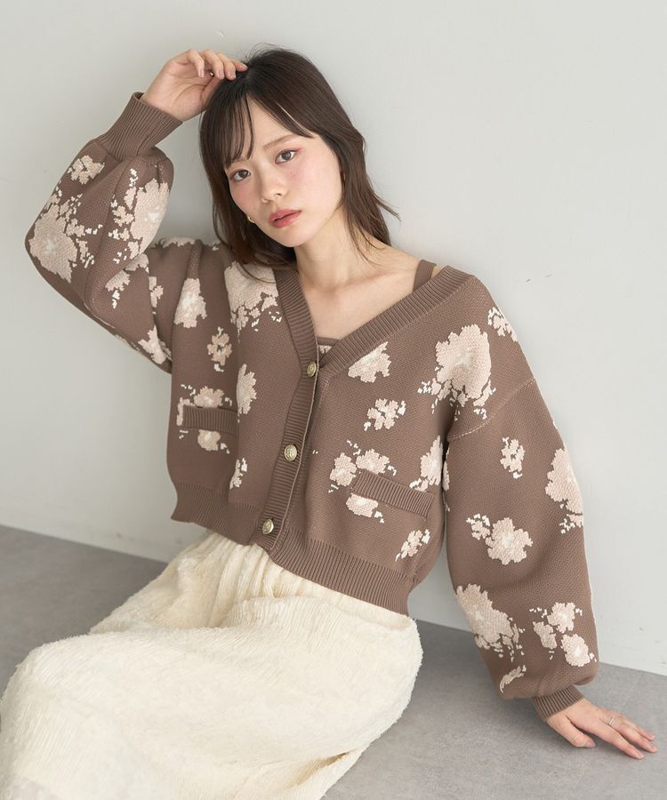 earth music&ecology「SET2点フラワージャガードカーデ+ビスチェ」|カーディガン|