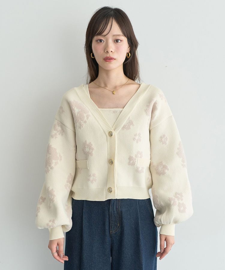 earth music&ecology「SET2点フラワージャガードカーデ+ビスチェ」|カーディガン|