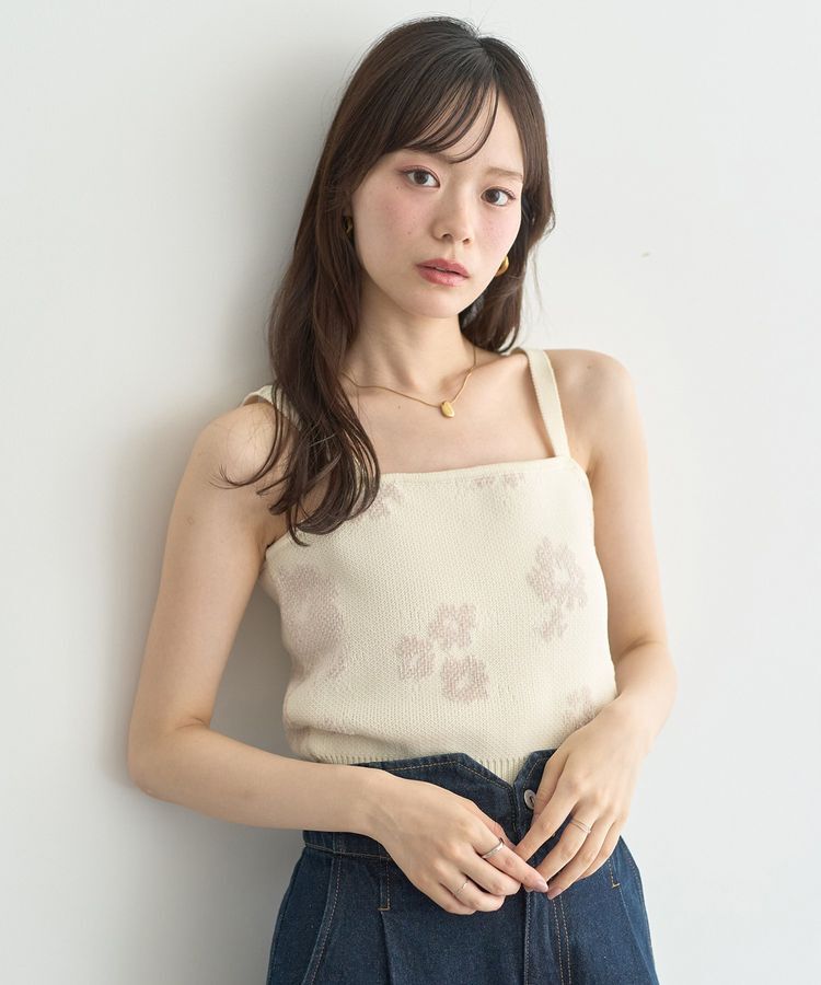 earth music&ecology「SET2点フラワージャガードカーデ+ビスチェ」|カーディガン|