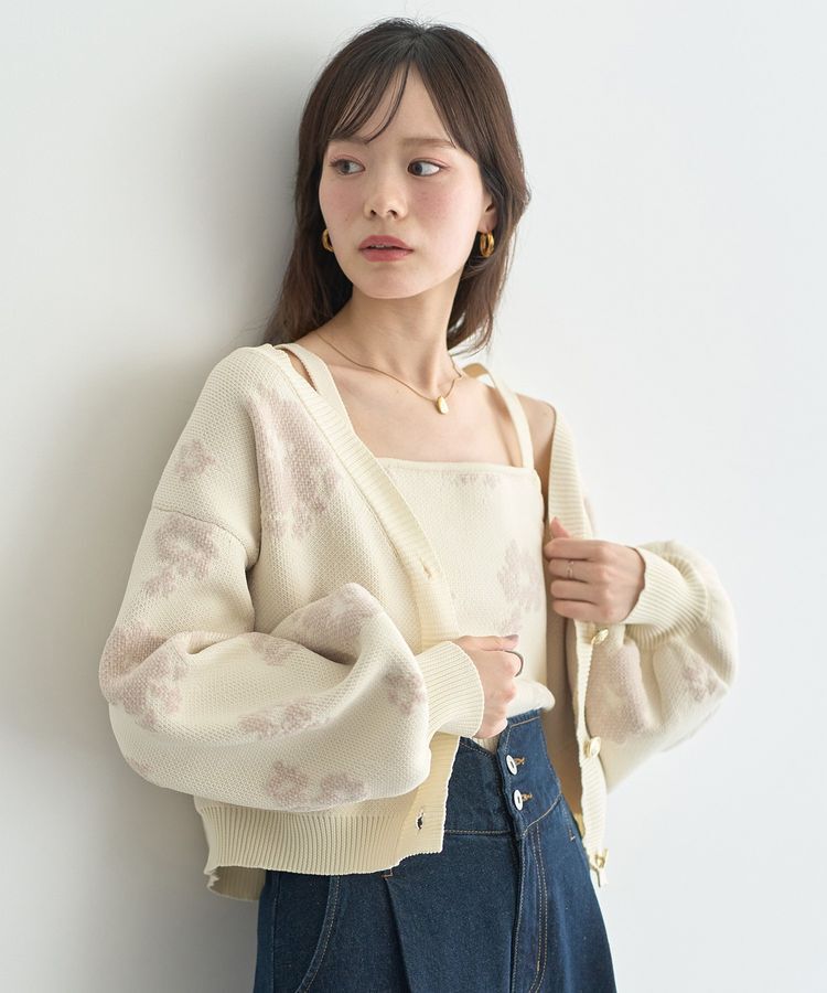 earth music&ecology「SET2点フラワージャガードカーデ+ビスチェ」|カーディガン|