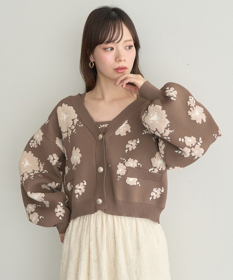 earth music&ecology「SET2点フラワージャガードカーデ+ビスチェ」|カーディガン|