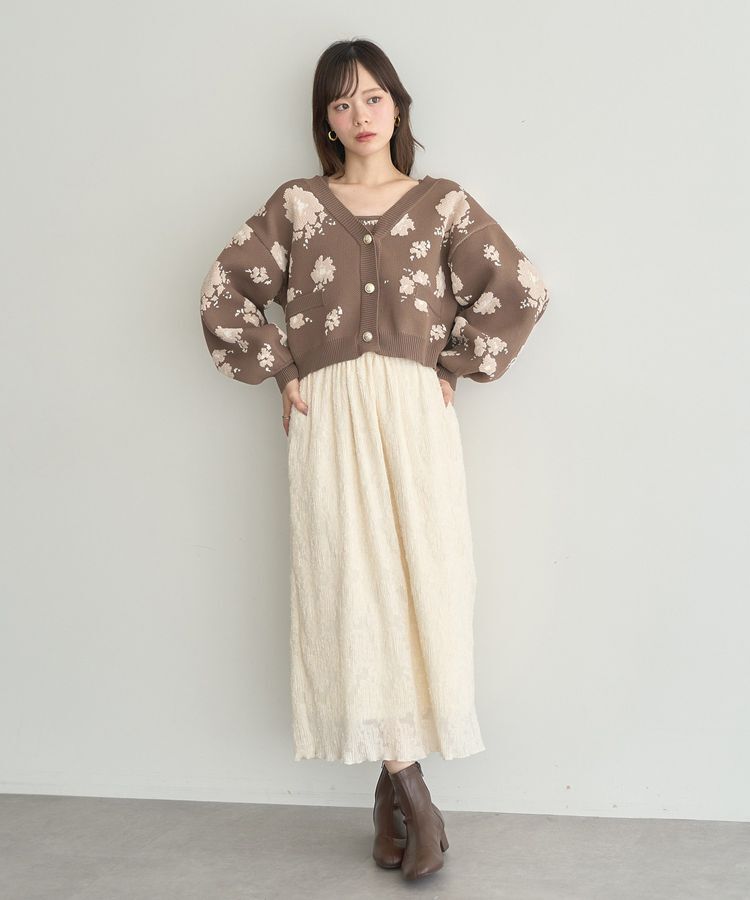 earth music&ecology「SET2点フラワージャガードカーデ+ビスチェ」|カーディガン|