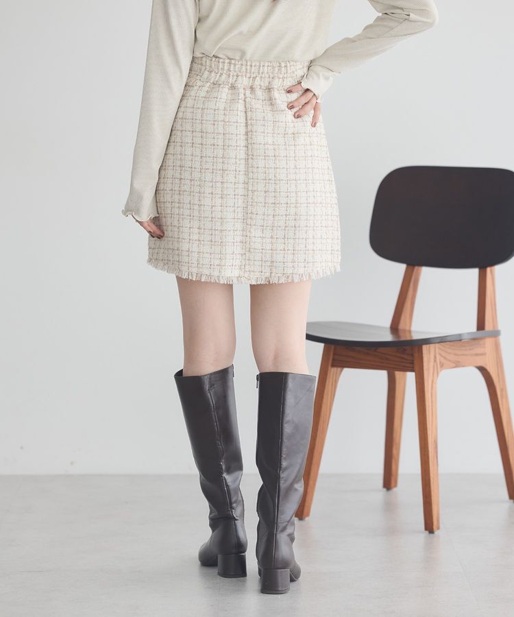 earth music&ecology「フリンジツイードミニスカート」|タイト|