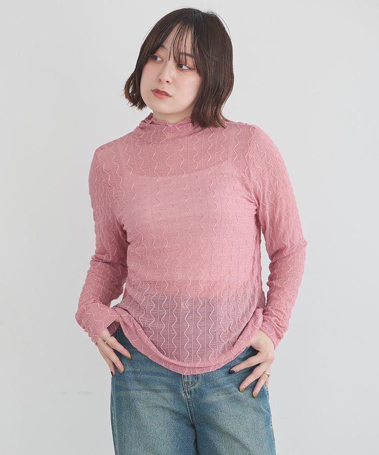 earth music&ecology「ハイネックシアーうねうねプルオーバー」|Tシャツ・カットソー|Pink