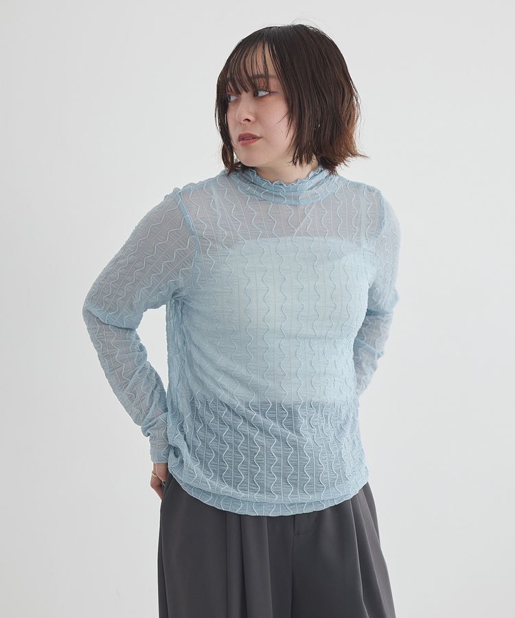 earth music&ecology「ハイネックシアーうねうねプルオーバー」|Tシャツ・カットソー|Light Blue