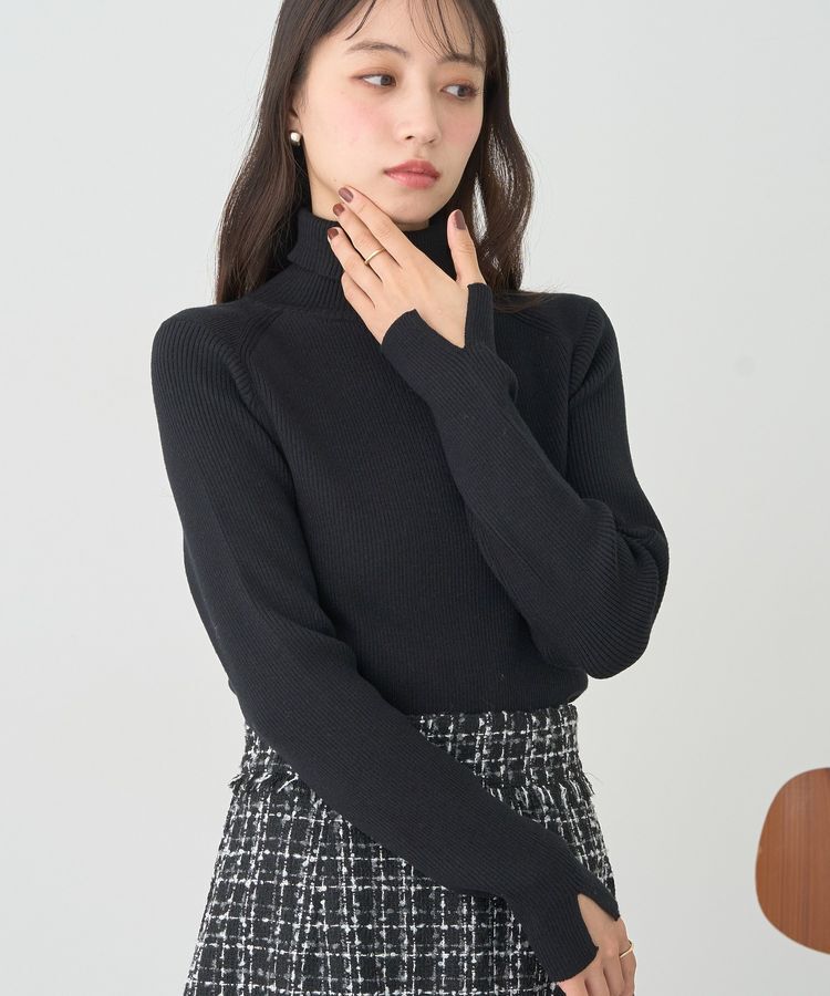 earth music&ecology「レンチング(TM)エコヴェロ(TM)(リブタートル)」|ニット・セーター|Black