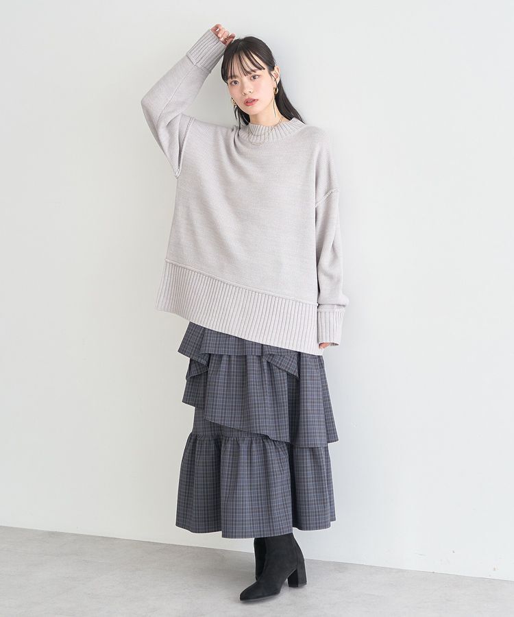 earth music&ecology「ハイウエストランダムティアードチェックスカート」|フレア|