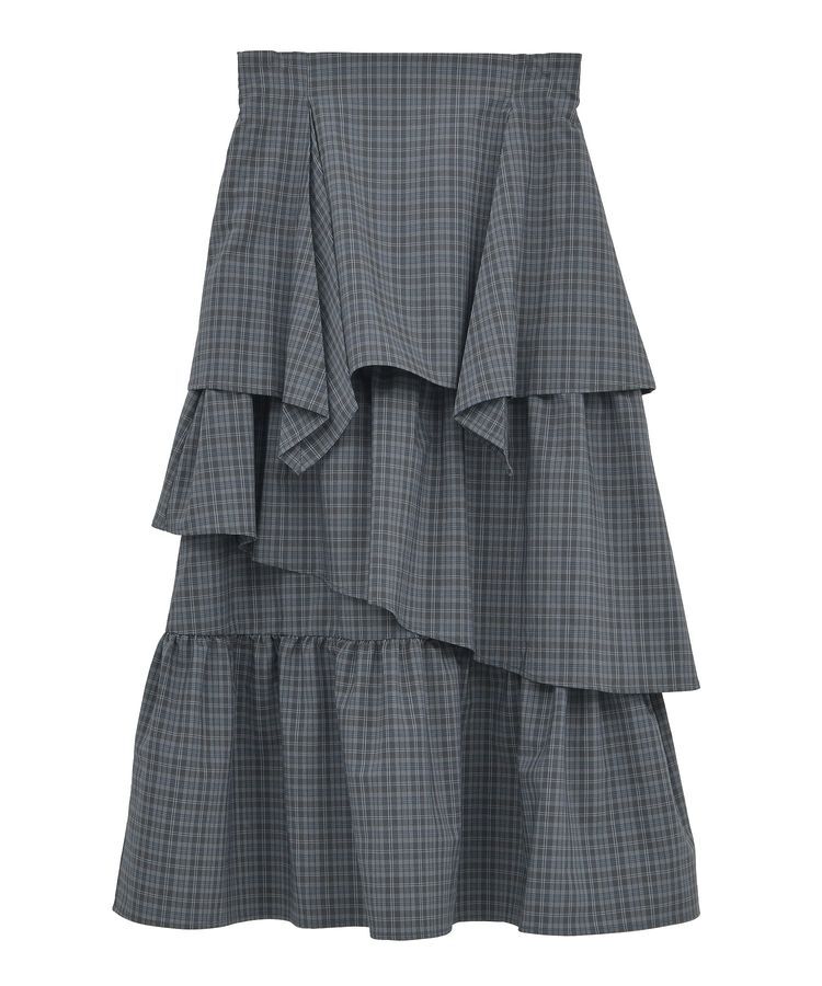 earth music&ecology「ハイウエストランダムティアードチェックスカート」|フレア|