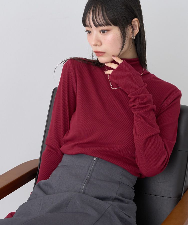 earth music&ecology「リブタートルネックプルオーバー」|Tシャツ・カットソー|Red