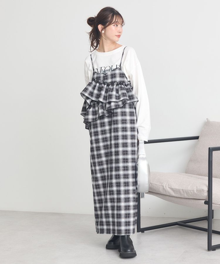 earth music&ecology「2wayフリルチェックキャミワンピース」|ワンピース|