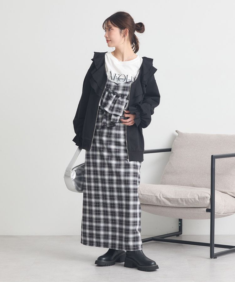 earth music&ecology「2wayフリルチェックキャミワンピース」|ワンピース|