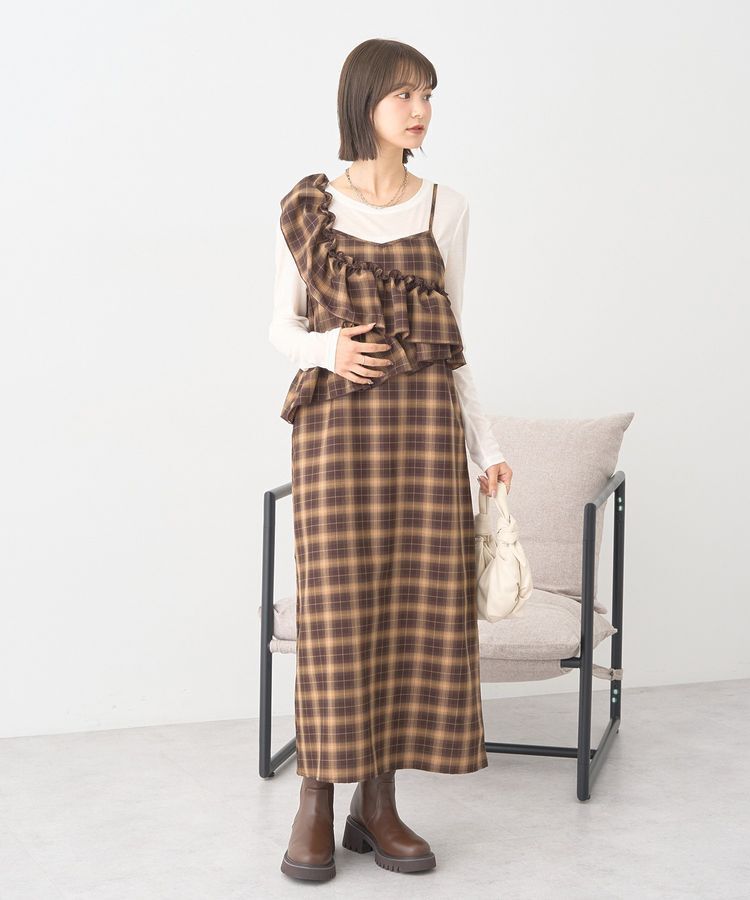 earth music&ecology「2wayフリルチェックキャミワンピース」|ワンピース|