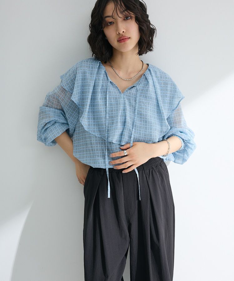 armonia「チェックシアーフリルブラウス」|シャツ・ブラウス|