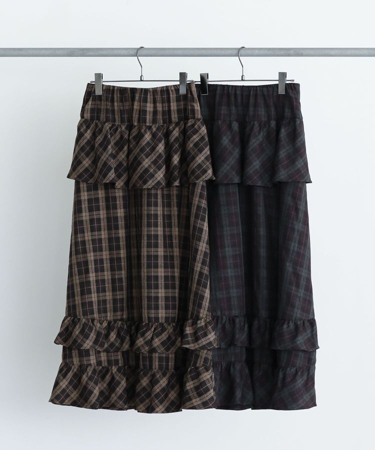 Green Parks「■ESCAR チェックペプラムフレアスカート」|フレア|