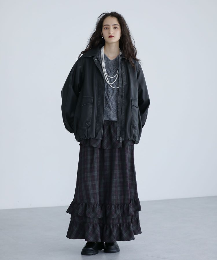 Green Parks「■ESCAR チェックペプラムフレアスカート」|フレア|