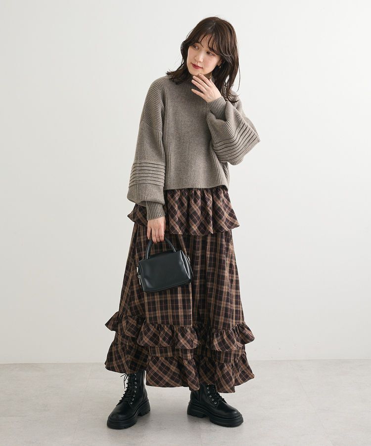 Green Parks「■ESCAR チェックペプラムフレアスカート」|フレア|