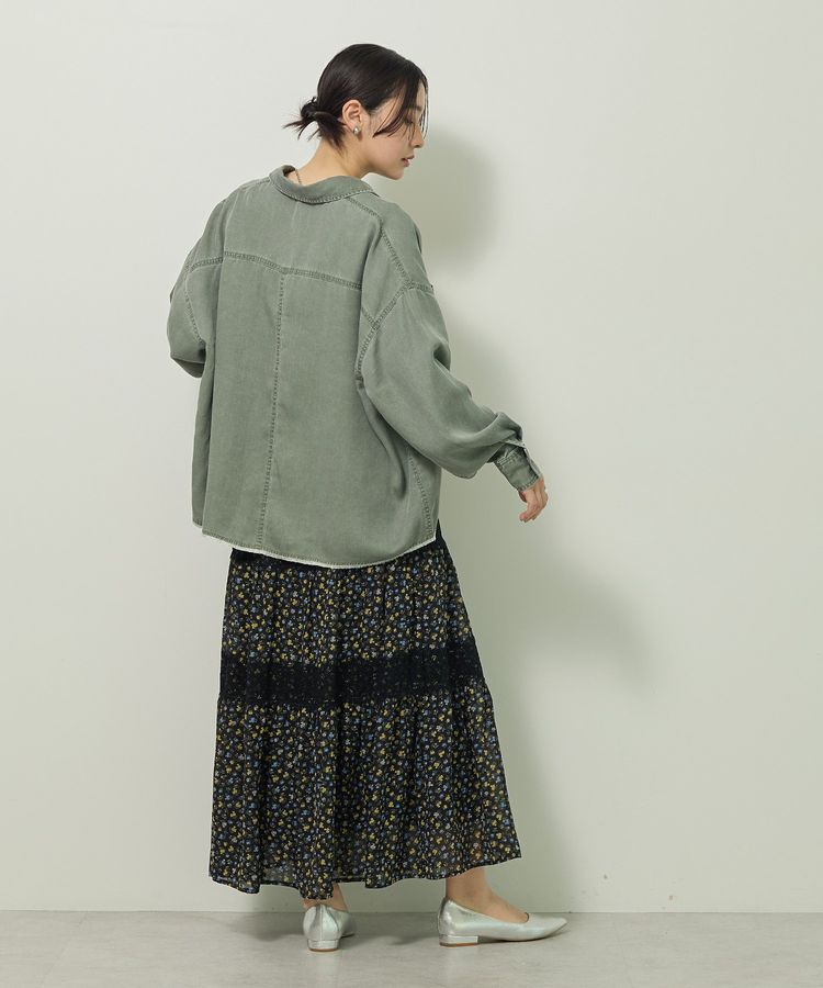 Green Parks「レースドッキング花柄ティアードスカート」|フレア|