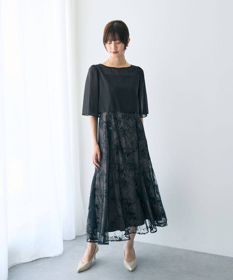 YECCA VECCA「【2点SET】フラワー柄スパンコール刺繍ドレス」|ワンピース|Charcoal Gray