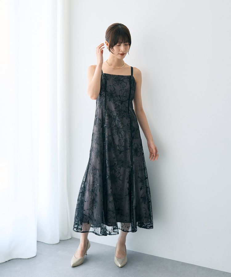 YECCA VECCA「【2点SET】フラワー柄スパンコール刺繍ドレス」|ワンピース|