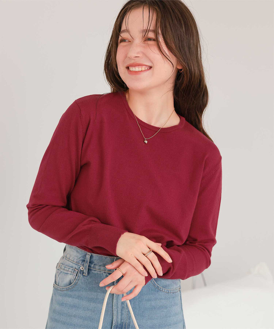 titivate「なめらか手触りカシミヤタッチクルーネックニット」|ニット・セーター|レッド