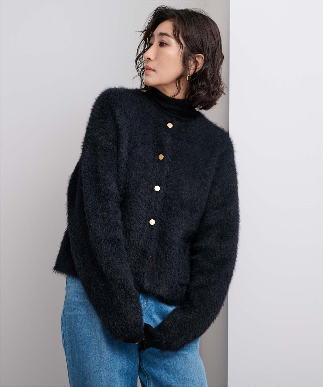 ur's「ゴールド釦シャギーニットカーディガン」|カーディガン|