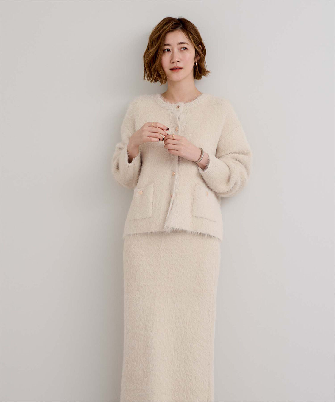 ur's「ゴールド釦シャギーニットカーディガン」|カーディガン|
