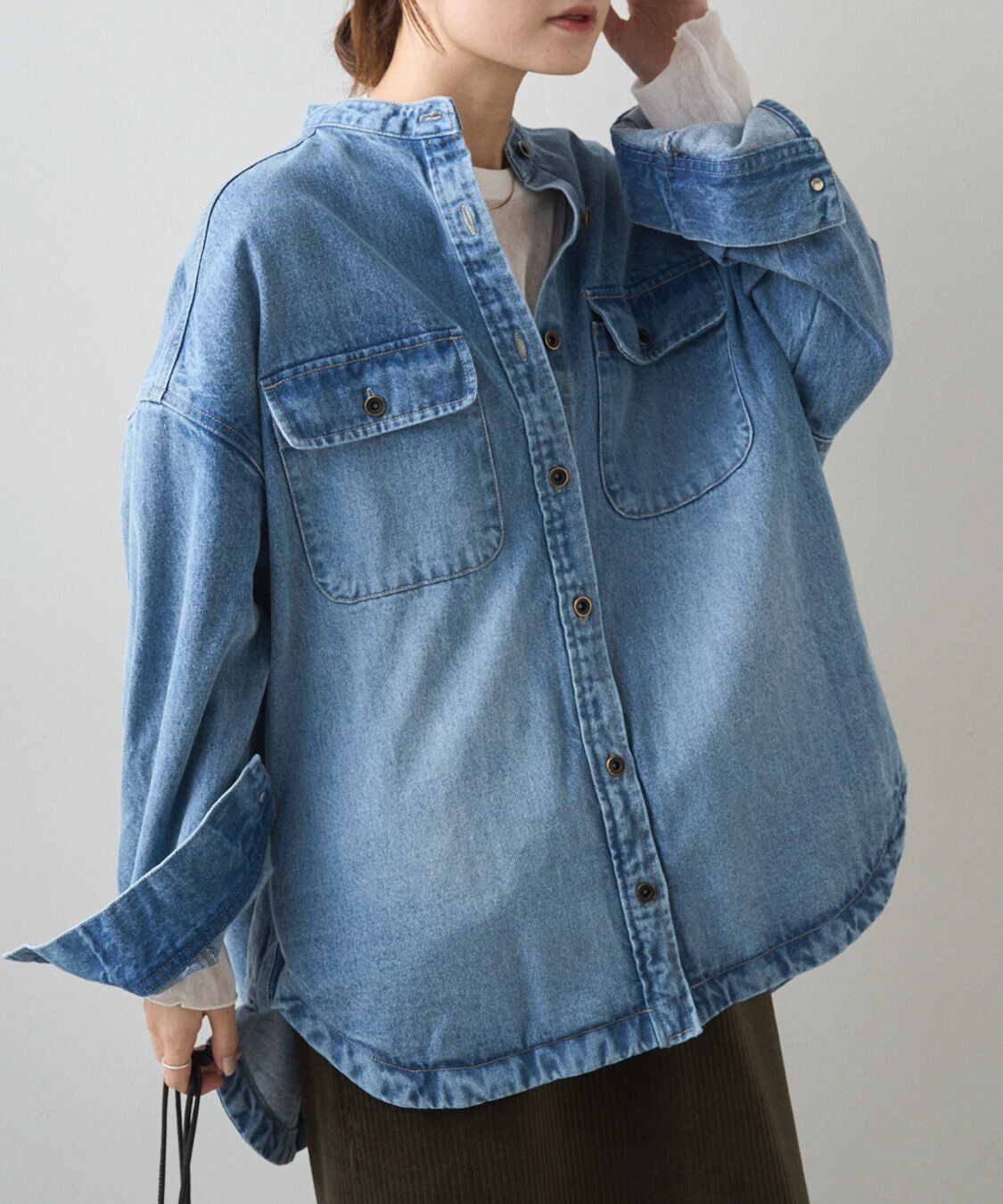  「コーンデニムバンドカラーデニムジャケット」|テーラードジャケット|ブルー