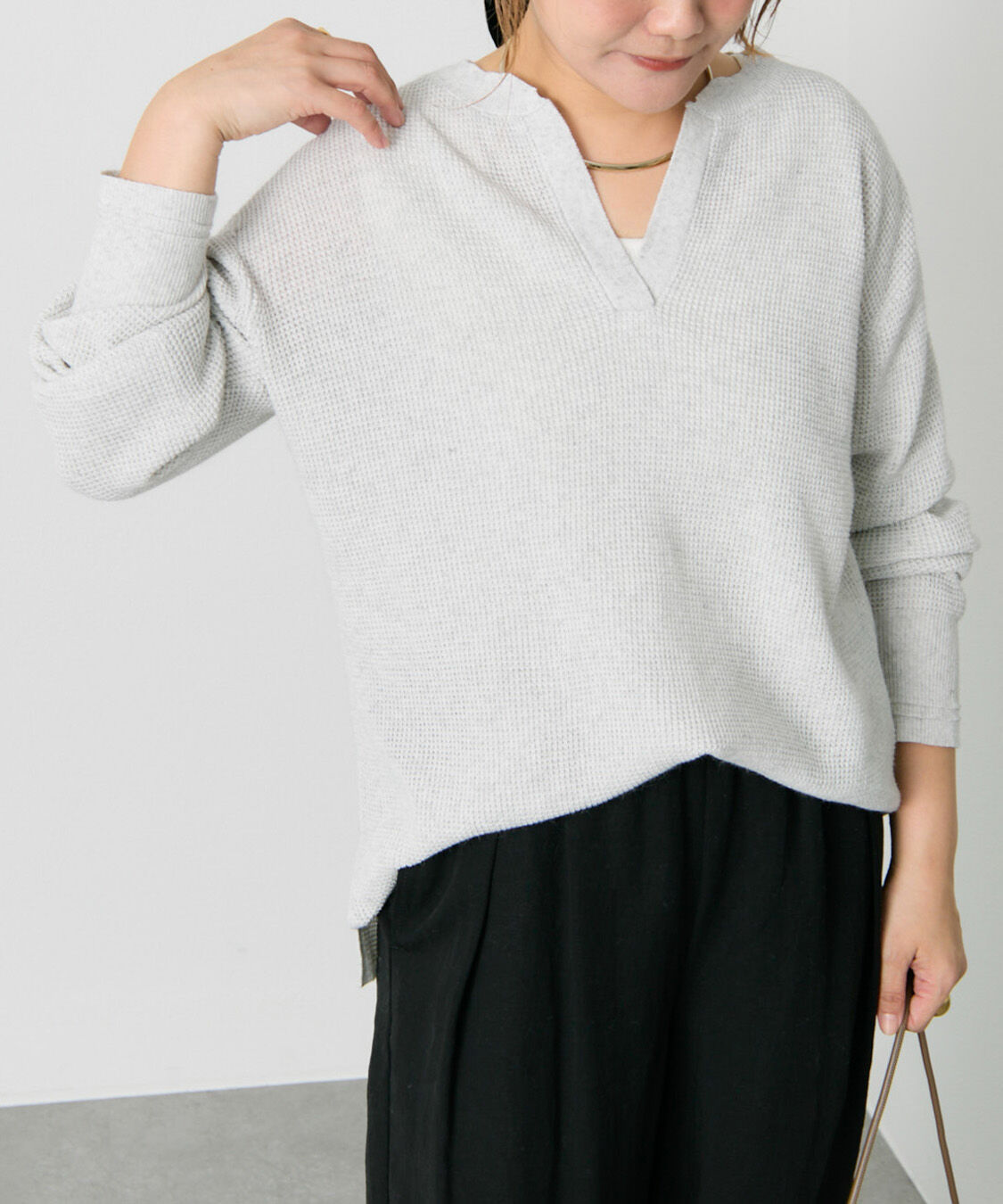  「キーネックワッフルニット」|ニット・セーター|