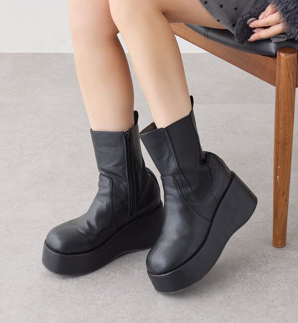  「【マイナス3キロ見え】サイドゴアボリュームソールショートブーツ」|その他|