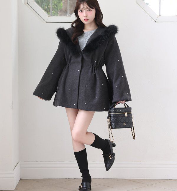  「フードフェイクファービジューミドルコート」|その他|