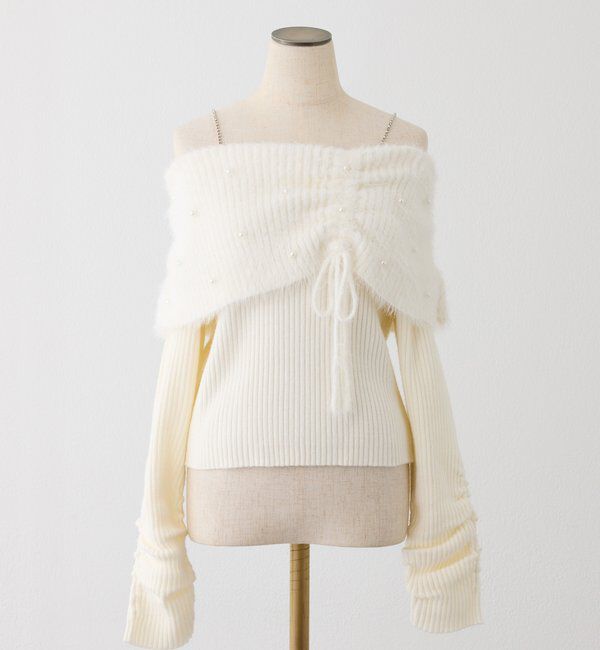  「パール&times;ビジューオフショルニット」|ニット・セーター|