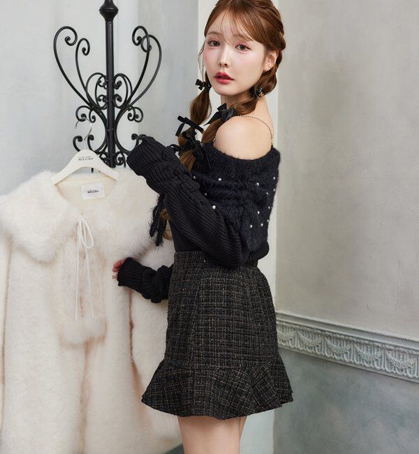  「パール&times;ビジューオフショルニット」|ニット・セーター|