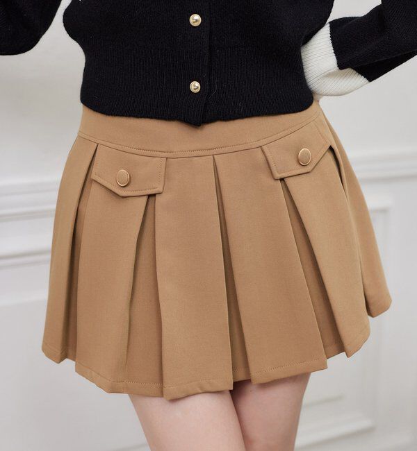  「金ボタンボックスプリーツミニスカート」|スカート|