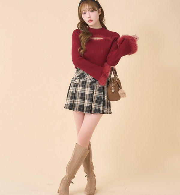  「金ボタンボックスプリーツミニスカート」|スカート|