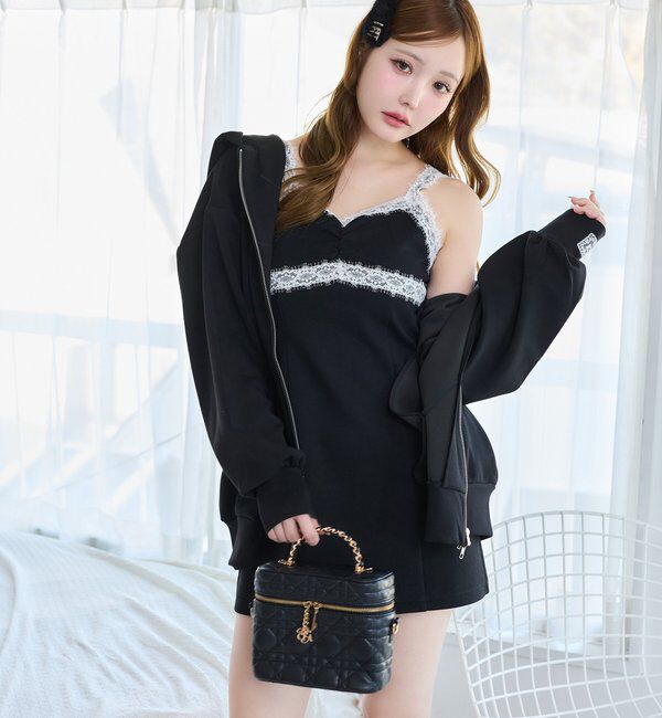  「【セットアップ可能】レース付きカットキャミワンピース」|ワンピース|