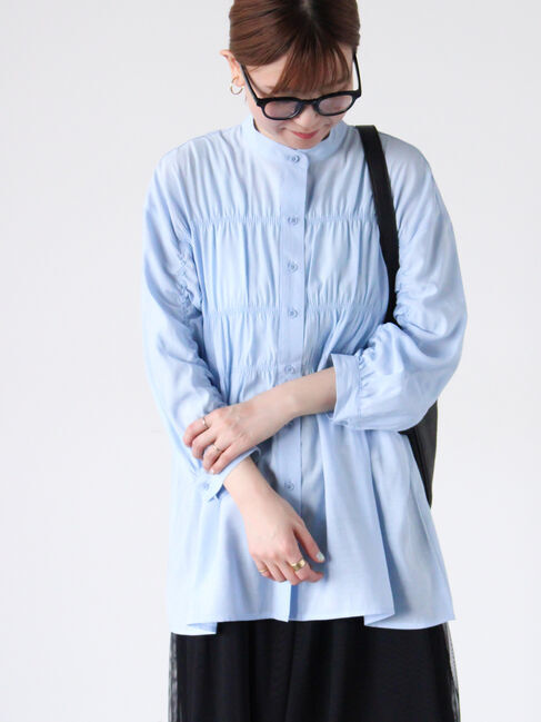Lugnoncure「シャーリングバンドカラーシャツ」|シャツ・ブラウス|
