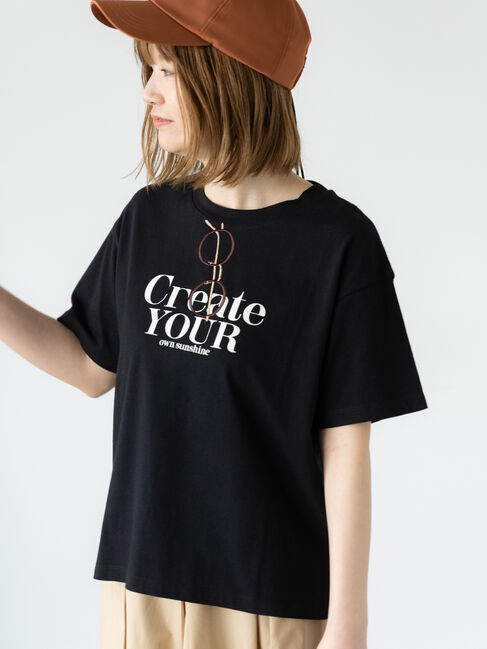 Lugnoncure「メガネ刺繍プリントTシャツ」|Tシャツ・カットソー|ブラック