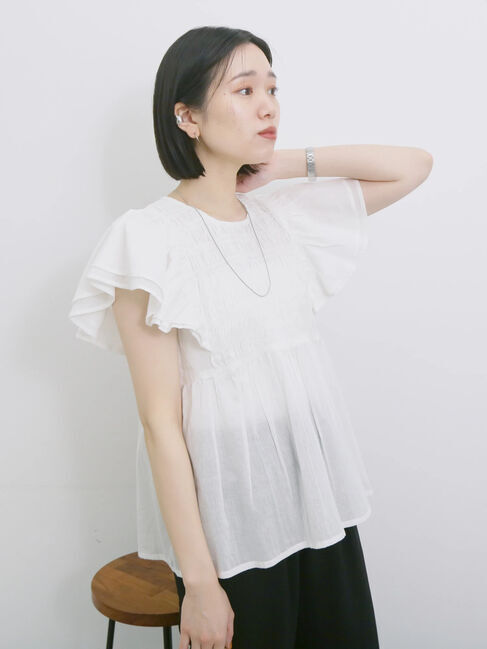 Samansa Mos2 blue「【Made in India】シャーリングブラウス」|シャツ・ブラウス|