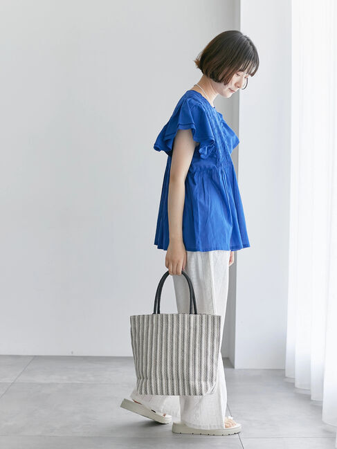 Samansa Mos2 blue「【Made in India】シャーリングブラウス」|シャツ・ブラウス|