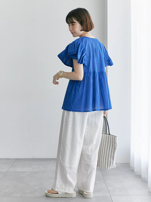 Samansa Mos2 blue「【Made in India】シャーリングブラウス」|シャツ・ブラウス|